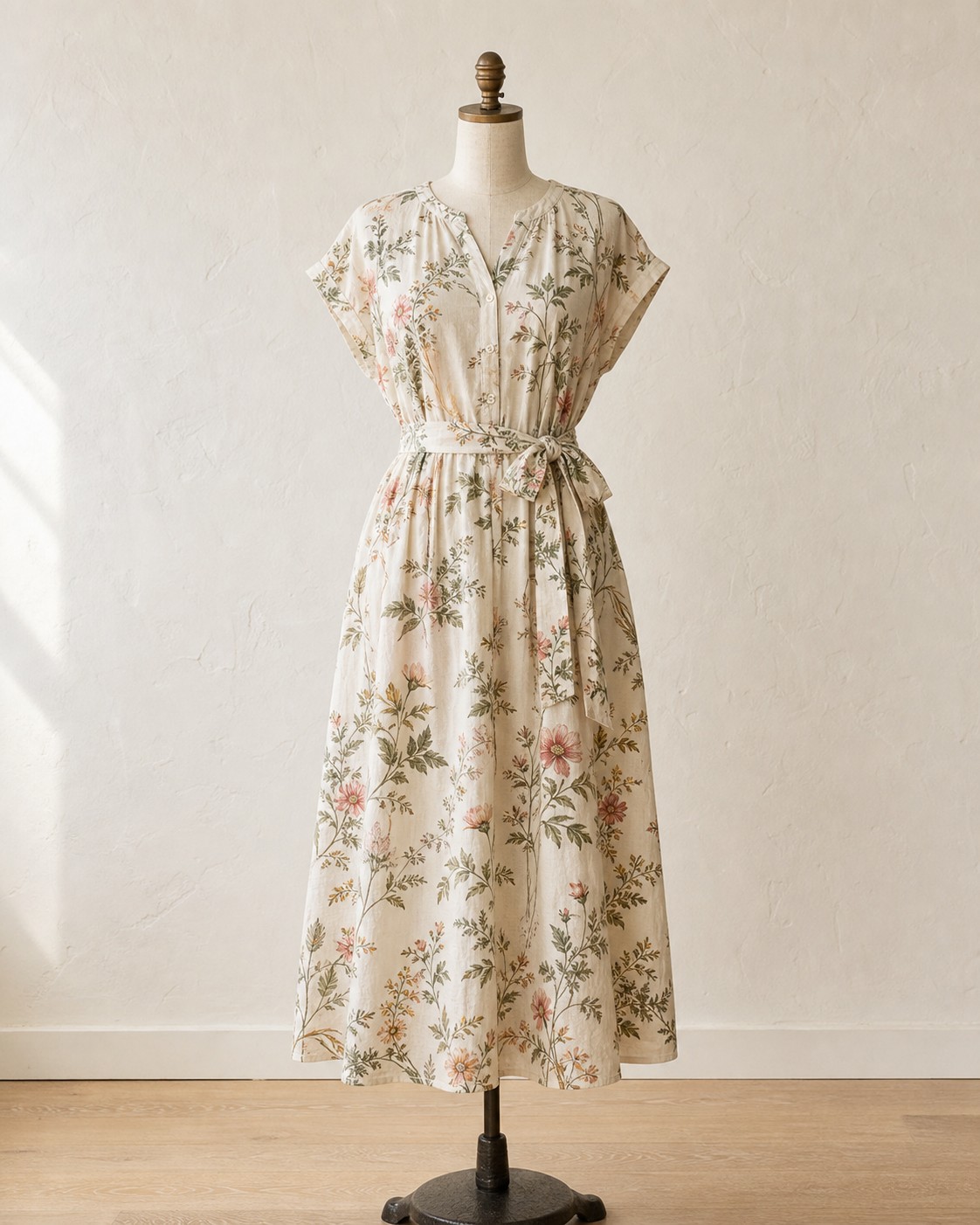Botanical cotton dress represented with soft cotton and botanical texture