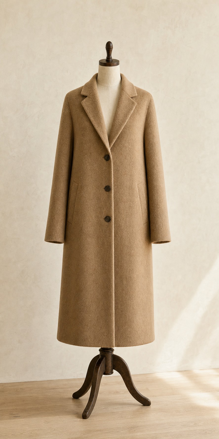 Heritage wool coat represented with structured wool texture